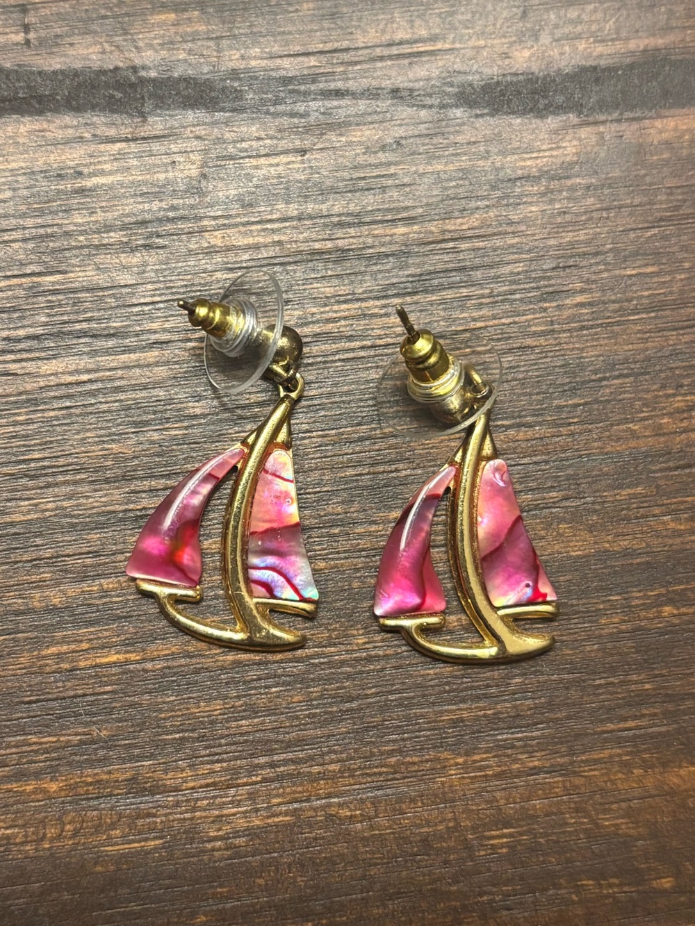 abalone sail boat earrings